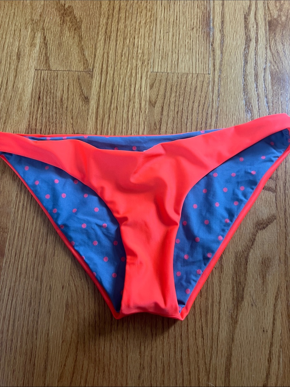 Maaji Women's Reversible Neon Coral polka dot Bikini Bottom Large